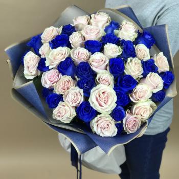 Белая и Синяя Роза 51шт 70см (Эквадор) №  6174